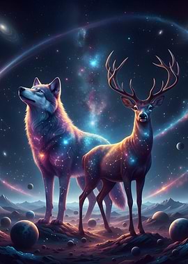 Cosmic Wolf and Deer