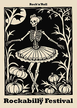 Rockabilly Festival Skeleton Ballerina Poster