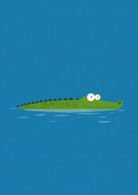 Cartoon Crocodile Swimming in Blue Water