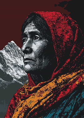 Elderly Woman with Mountain Backdrop