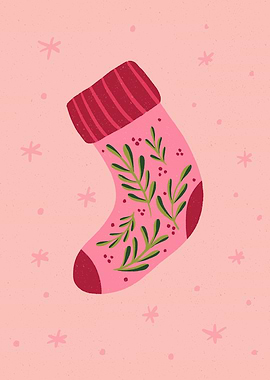 Pink Christmas Stocking Illustration
