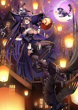 Anime Witch with Pumpkin Lantern