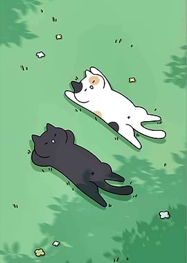 Cats Sunbathing on Green Grass