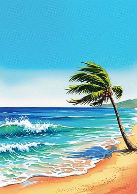 Tropical Beach with Palm Tree