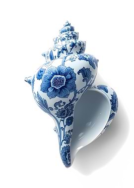 Blue and White Porcelain Seashell