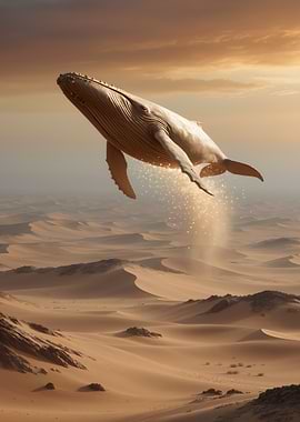 Flying Whale Over Desert Landscape
