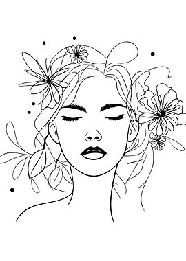 Woman with Flowers Line Art