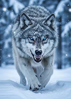 Angry Wolf in Snowy Forest