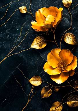Golden Flowers on Marble