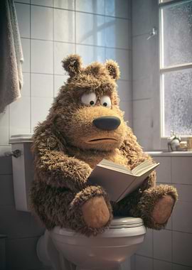 Bear Reading on Toilet