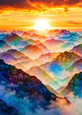 Colorful Mountain Range at Sunrise