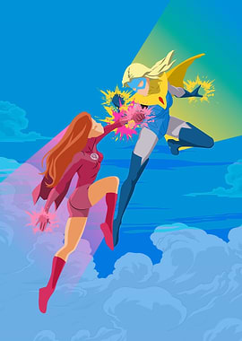 Superheroines in Dynamic Mid-Air Battle