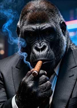 Gorilla in Suit Smoking Cigar