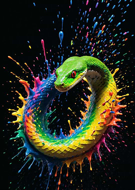 Colorful Snake Ring with Paint Splash