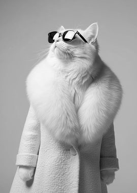 Elegant Cat in Coat and Sunglasses
