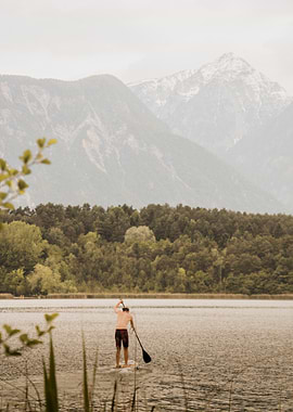 Paddleboarding on a Mountain Lake