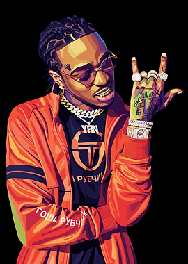 Quavo Portrait with Hand Gesture
