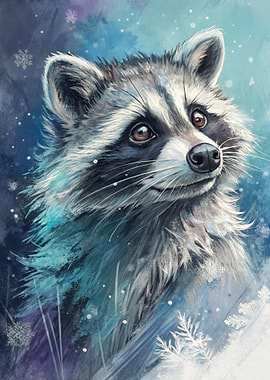 Winter Raccoon Portrait