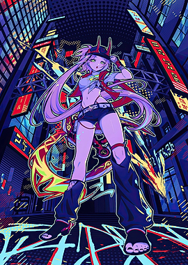 Cyberpunk Girl in Neon Cityscape