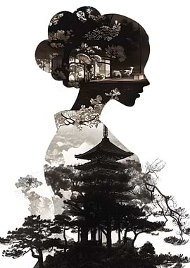 Japanese Woman Silhouette Landscape