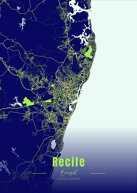 Recife, Brazil City Map Art