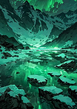 Emerald Mountain Lake Landscape dijital art