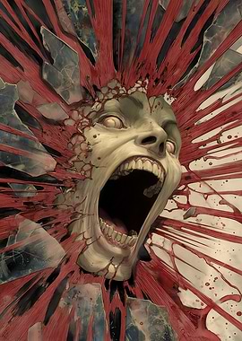 Screaming Face Through Shattered Glass