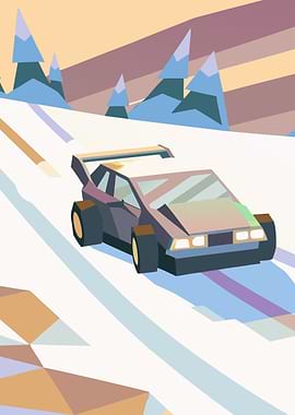 Low-Poly Car in Snowy Landscape