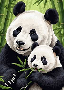 Panda Mother and Cub