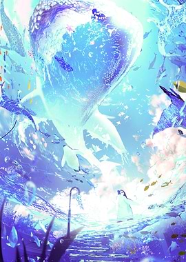 Underwater Whale Shark and Penguins