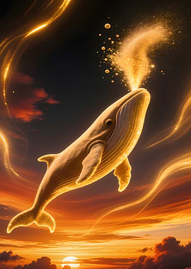Golden Whale in Sunset Sky