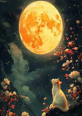 Cat gazing at the moon