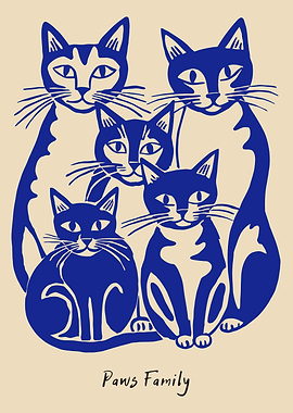 Blue Cat Family Illustration