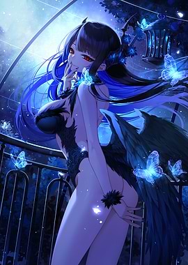 Anime Girl with Wings and Butterflies