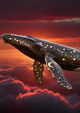 Celestial Whale in Sunset Sky