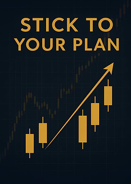 Stick to Your Plan – Trading Motivation Candle Chart Poster (Navy & Gold)