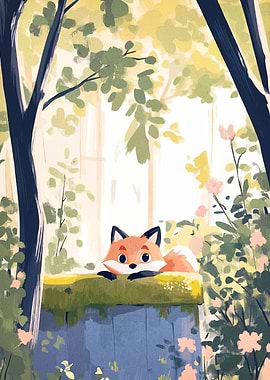 Cute Fox in Forest Illustration
