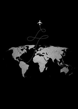 Airplane over World Map