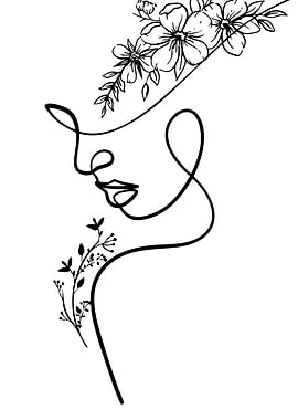 Floral Line Art Woman Portrait