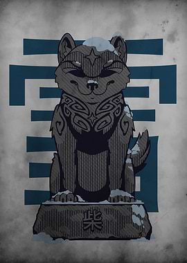 Shiba Inu/ Akita Statue with Japanese Symbol