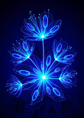 Glowing Blue Floral Arrangement on Dark