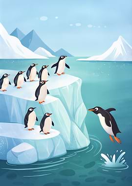 Penguins on Ice Floe Illustration