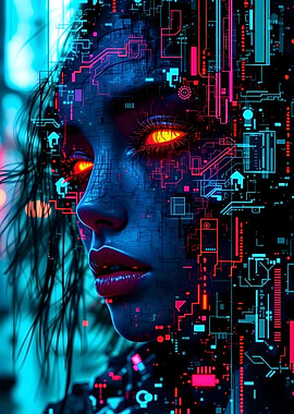 Cyberpunk Woman with Glowing Eyes