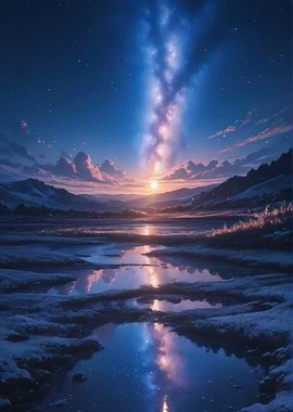 Serene Night Landscape with Starry Sky