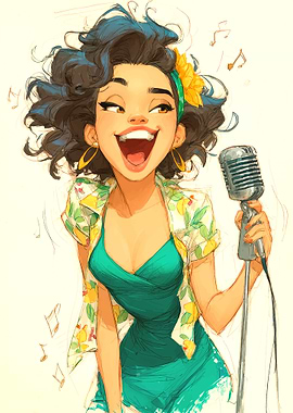 Singing Woman with Microphone Illustration