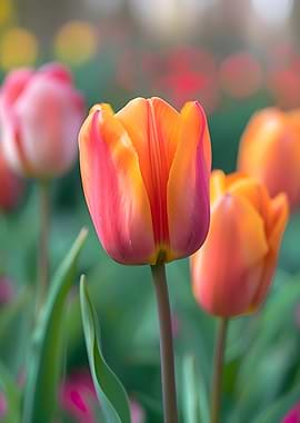 Orange and Pink Tulip Garden