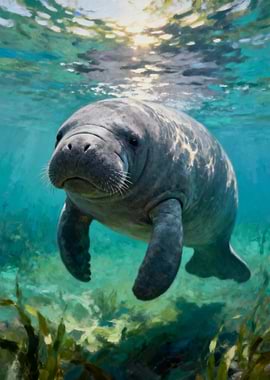 Manatee underwater portrait
