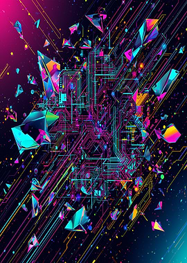 Abstract Circuit Board with Geometric Shapes