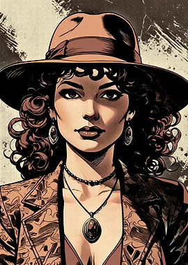Woman in Hat Comic Book Style