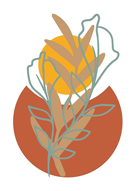 Abstract Floral Illustration with Geometric Shapes